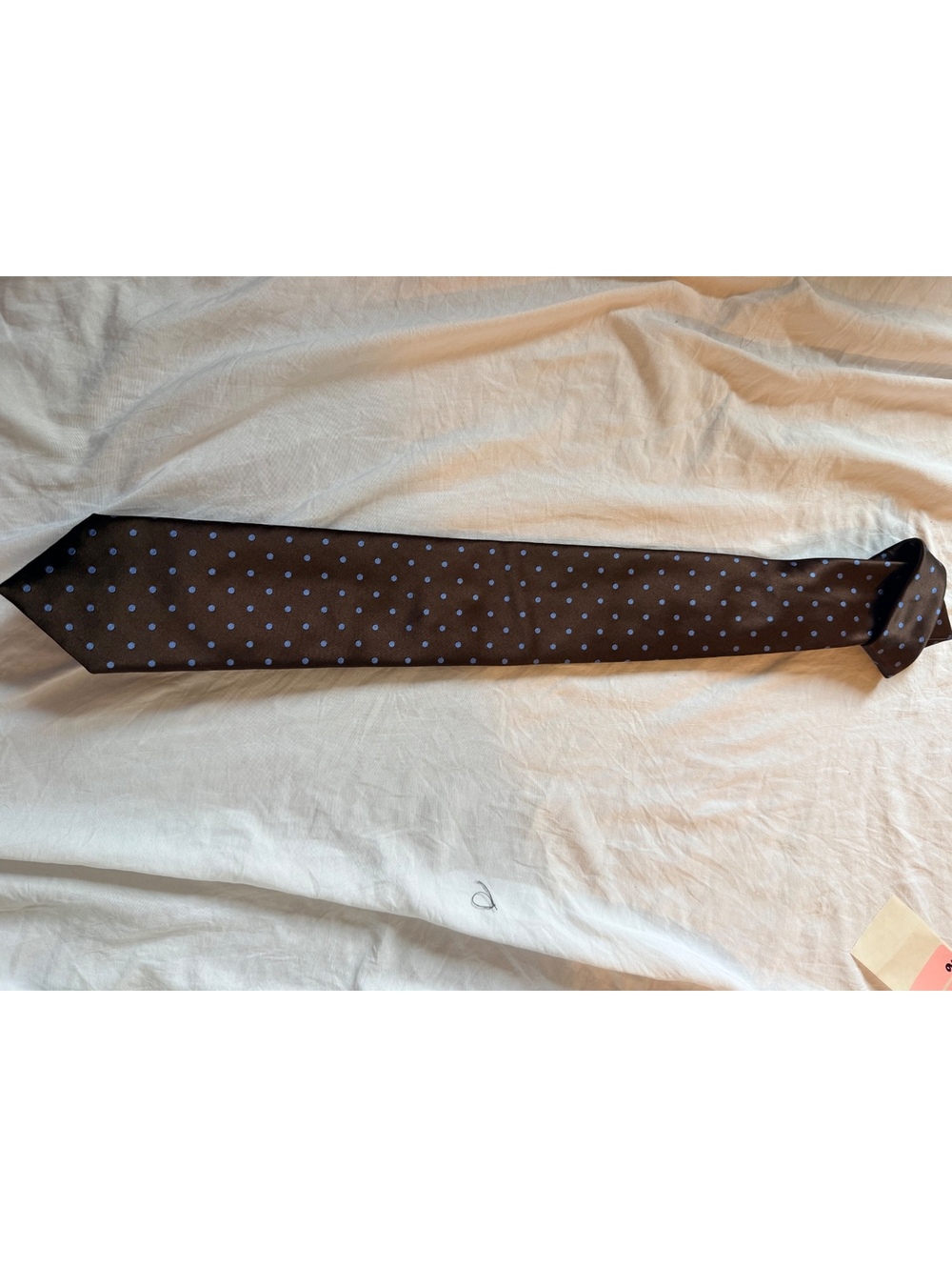 Brioni Handmade Italy Brown Blue Polka Dot Silk Cotton Luxury Designer Tie